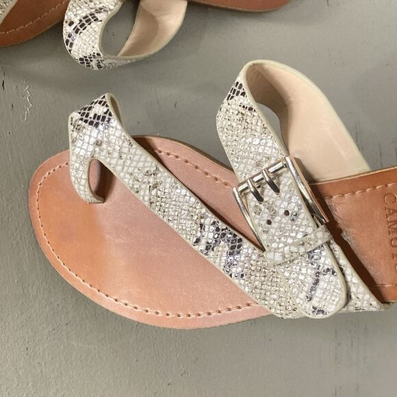 Vince Camuto Size 8M VP-Tadd Leather Sandals Gray Snakeskin Tan Boho EUC - Picture 4 of 7